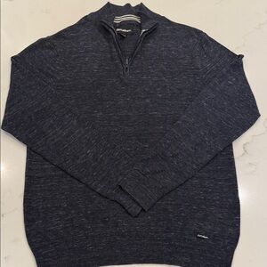 Dark Blue Zip-Up Thin Knit Sweater